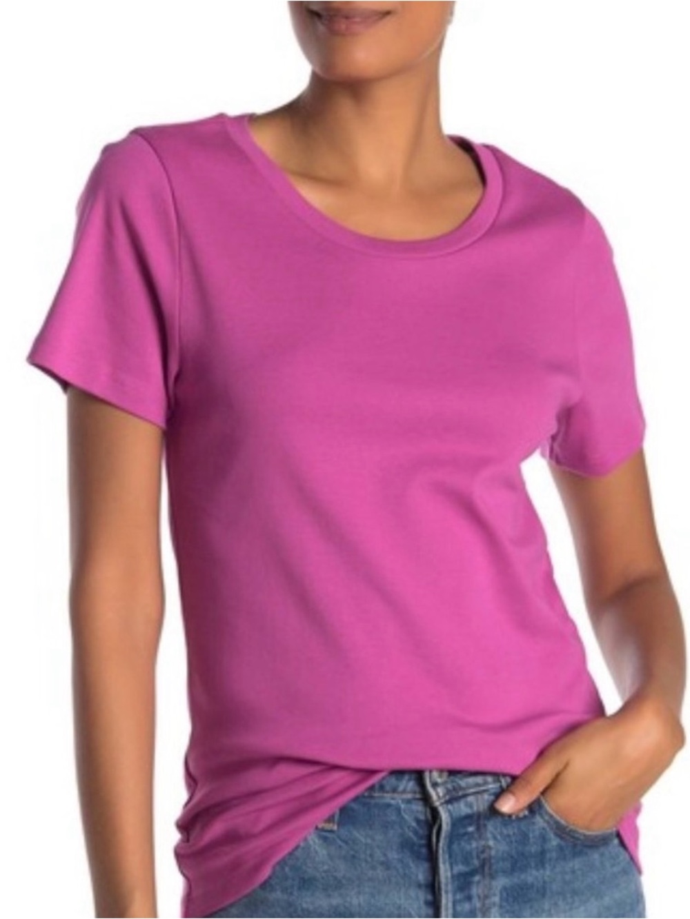 J. Crew Perfect Fit Crew Neck Ringer Tee T-Shirt in Fuchsia Pink Sz S NEW